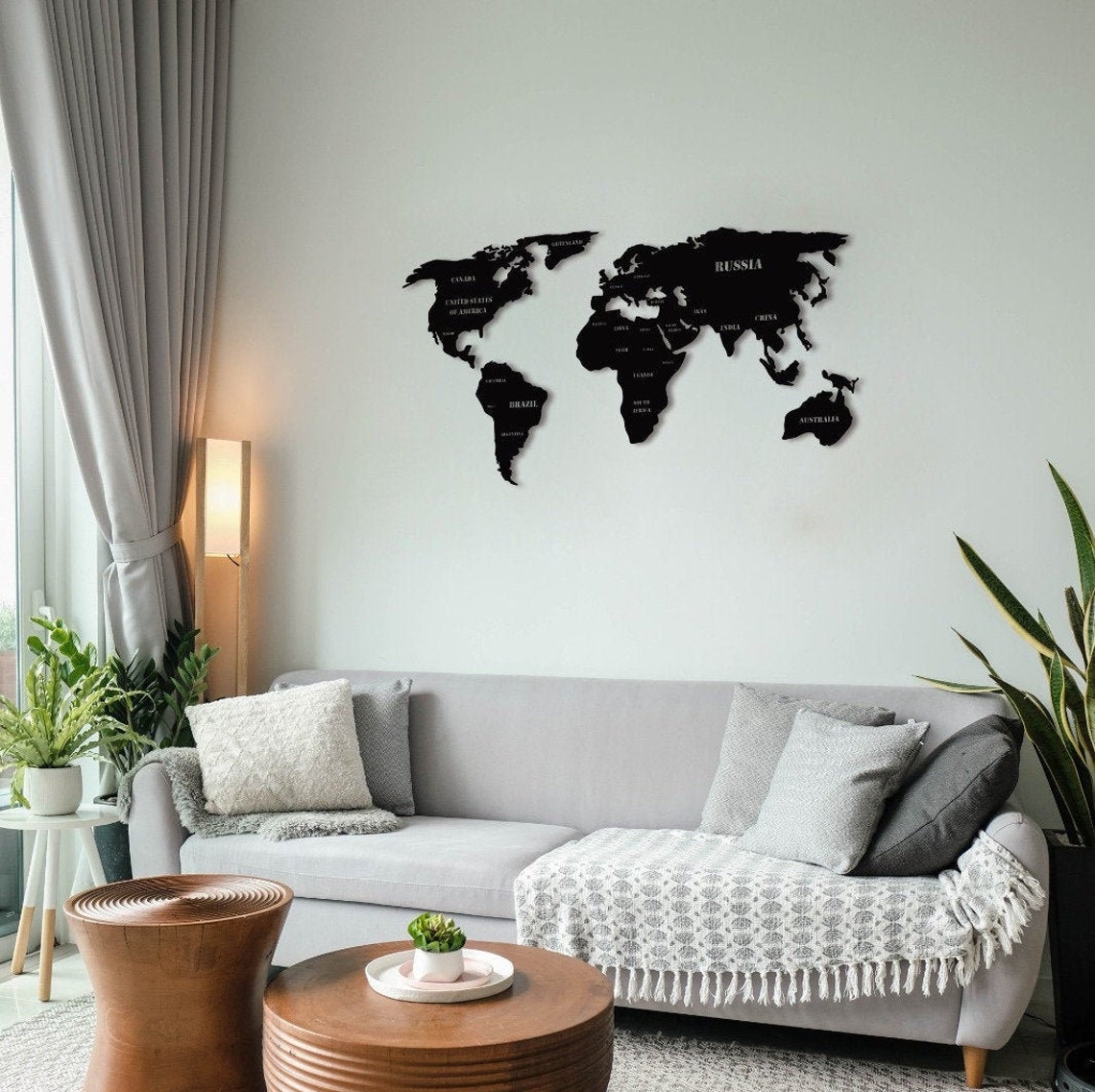 Black Metal World Map Wall Decor Large Wall Art Set Black Etsy