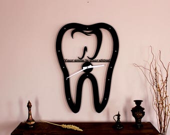 Dental Office Metal Wall Clock, Modern Dentist Wall Decor, Black Steel Clinic Art
