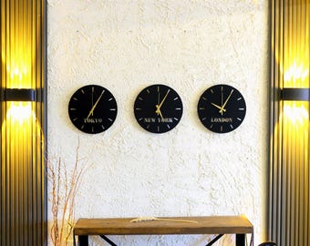 Reloj de Pared de Zonas Horarias Personalizable – Arte Metálico Moderno y Minimalista para Oficina y Hogar