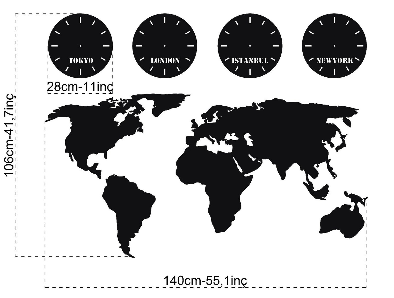 Metal World Map and Clocks Wall Art World Map Metal Set Etsy