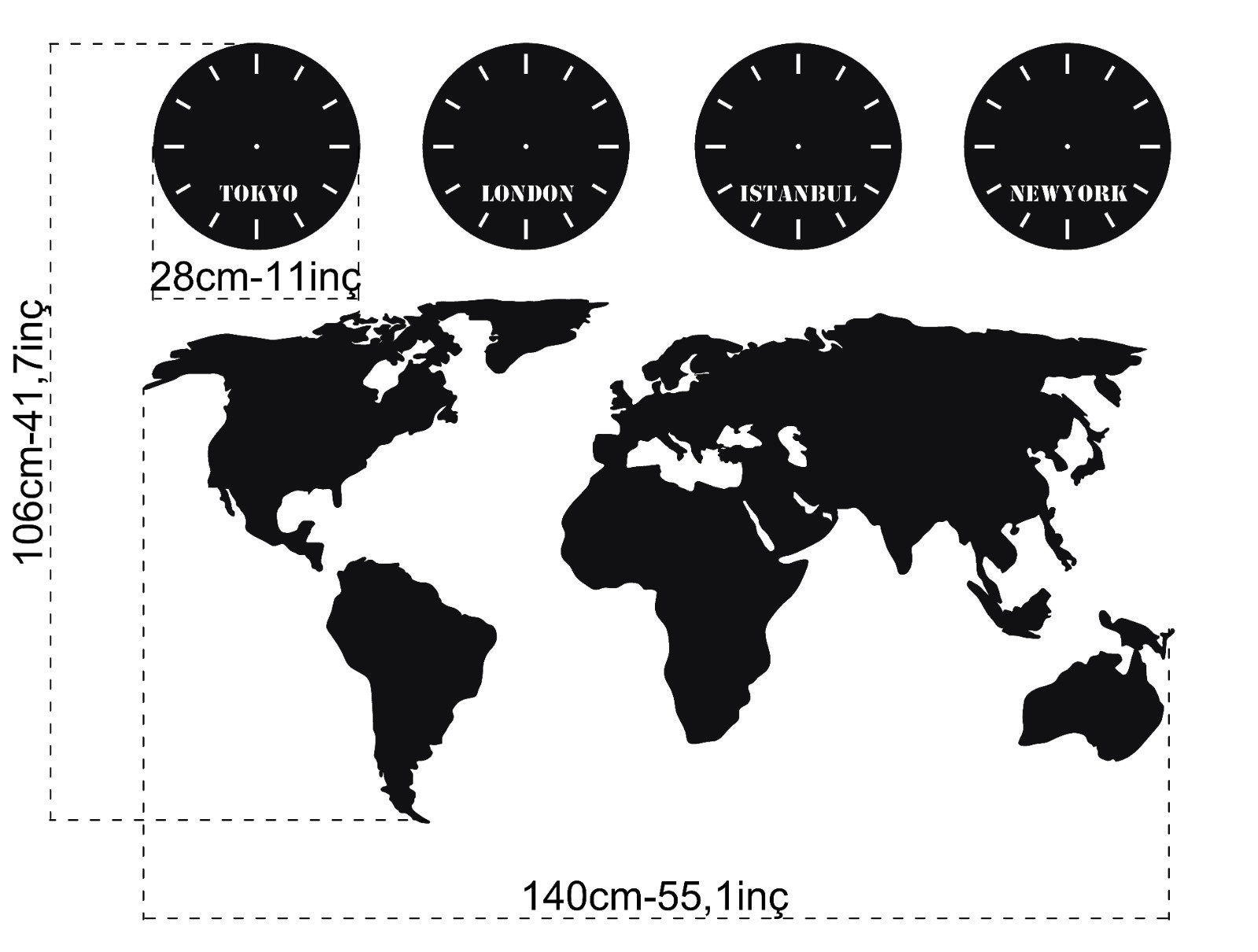 Metal World Map and Clocks Wall Art World Map Metal Set Etsy