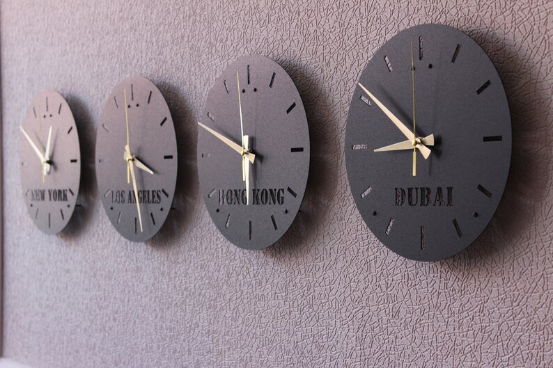 Metal World Map and Clocks Wall Art World Map Metal Set Etsy