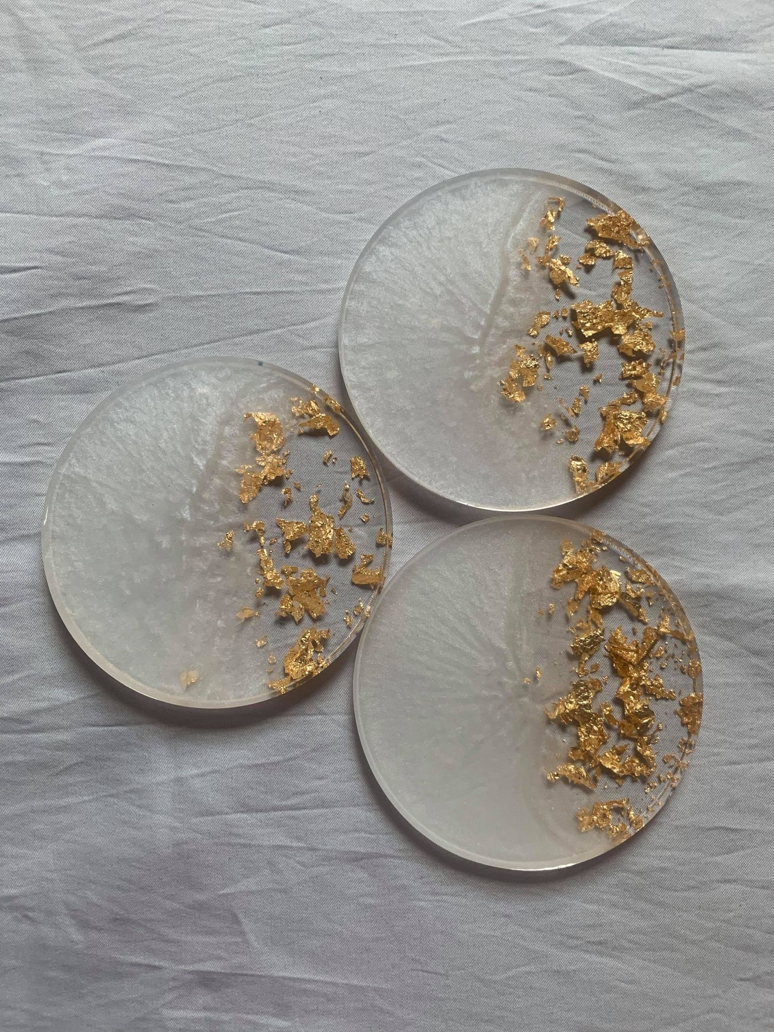 Resin Coaster Set Round Clear Edge with Gold/Silver/Copper Etsy