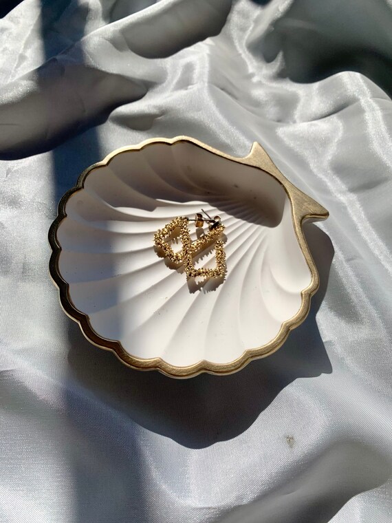 Shell Trinket Jewellery Tray White With Gold Rim Etsy