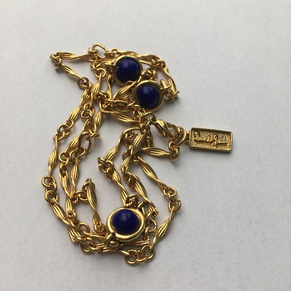 Collier David Grau Vintage 1980 - Sur Ruban, Signé Deux Fois, 30 Cm, Perles Dorées