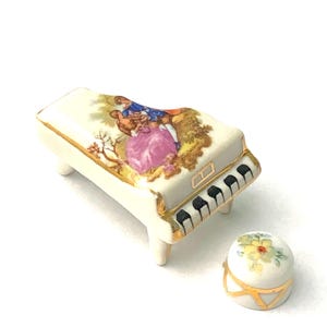 Limoges France dollhouse porcelain miniature piano with stool