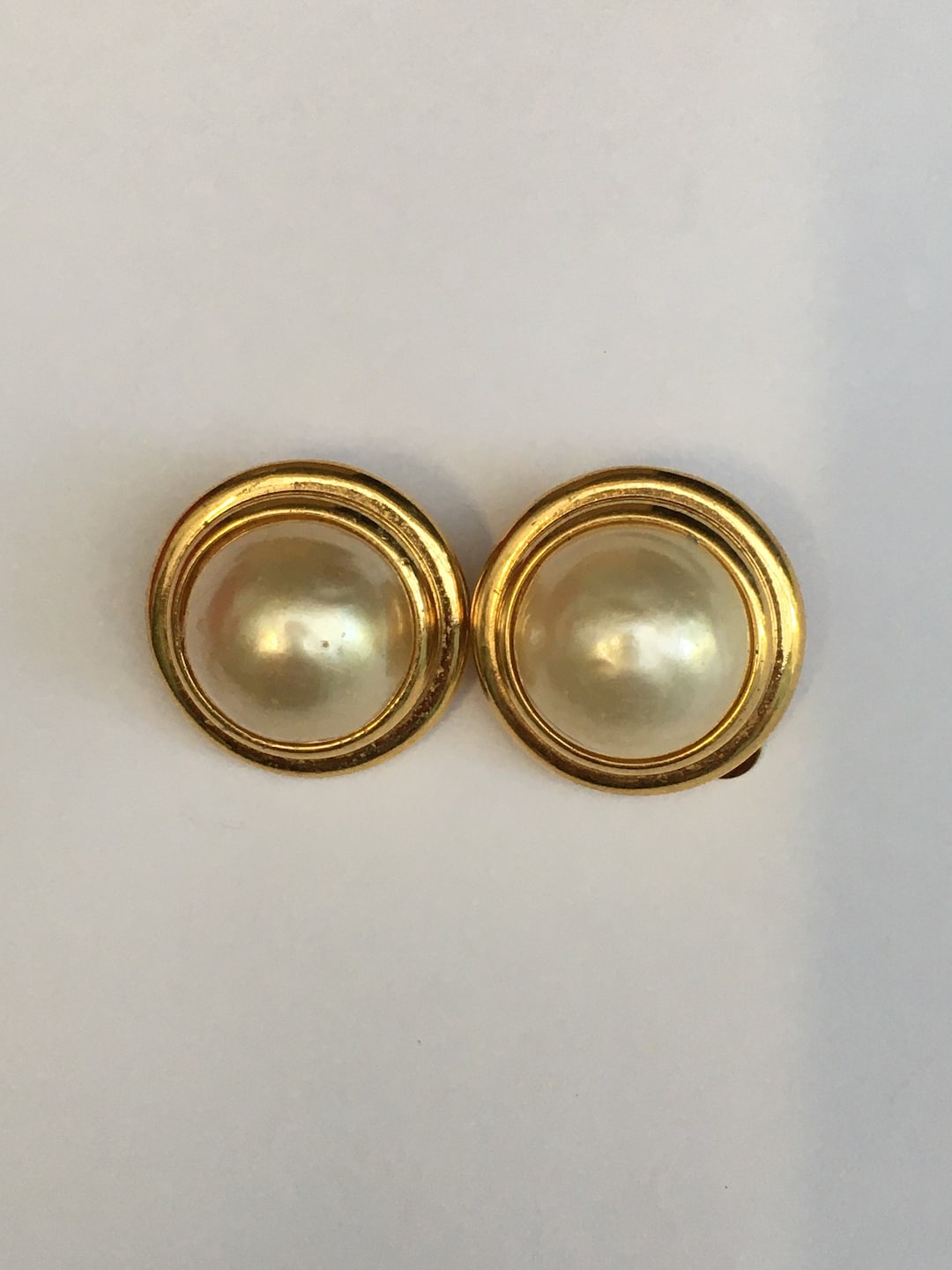 Boucles D'oreilles Clip Vintage Nina Ricci - Doré Avec Fausse Perle Et Nœud Strass - Modèle N°2