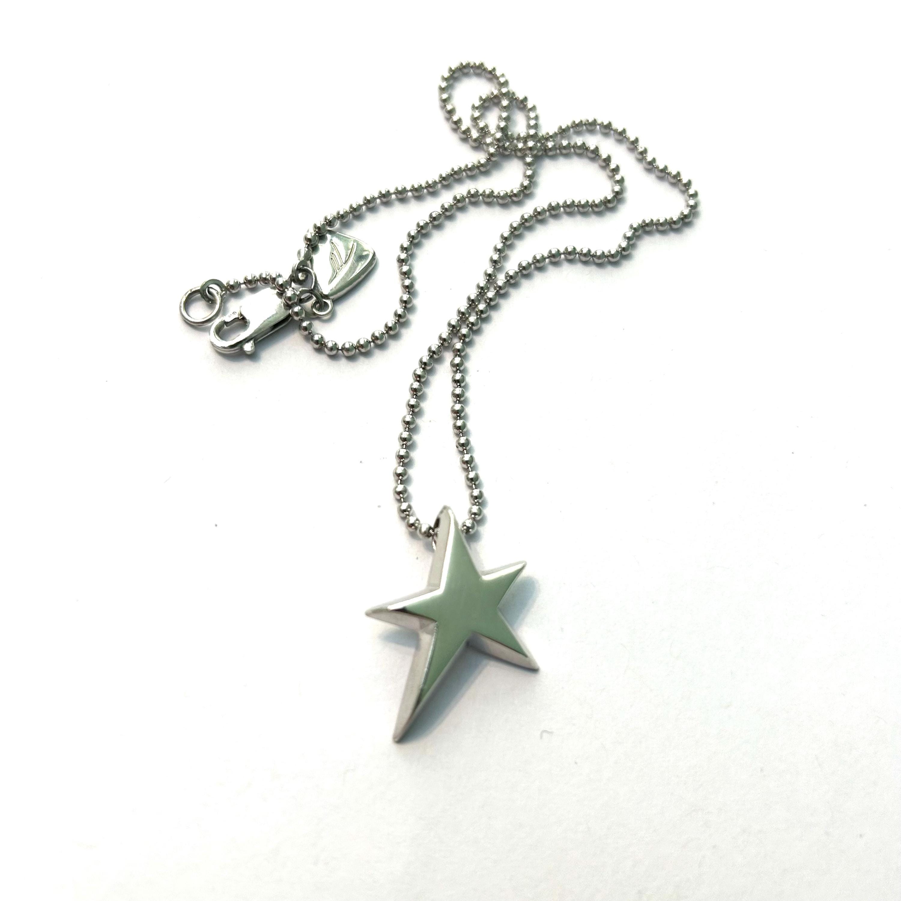Pendentif étoile Vintage Thierry Mugler - En Verre Transparent, Collier Inclus - Occasion Bon état