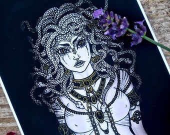 MEDUSA Kunstdruck - Schlangen düster dark Gorgonin - griechische Mythologie | Wicca Pagan