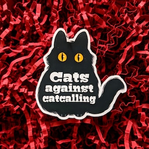 キャットコールに反対する猫 - フェミニストステッカー |メッセージを表示 |サポートする人々 |家父長制に反対 |アクション主義 |エンパワーメント