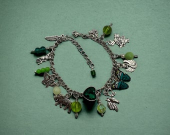 Women’s Green and silver forest fairy heart charm bracelet