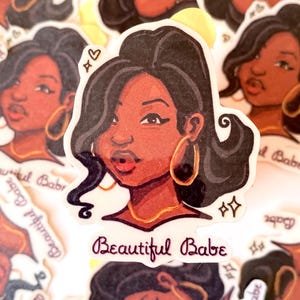 Beautiful Babe Black Girl Sticker – Afrocentric Vinyl Sticker for Planners, Journals, Laptops, Cute Black Girl Magic Art Gift