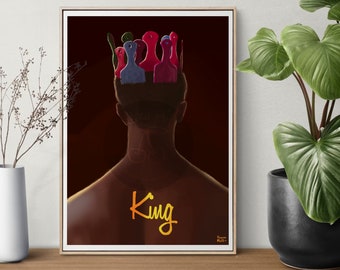 King Afro pick black man art print, minimalist Afro comb wall art, brown  earthy toned wall hanging, Afrocentric black king gift for home