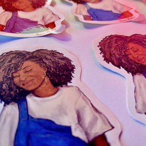 Adesivo ragazza nera adesivo acconciatura afro per diario bullet journal orecchini d'oro articoli di cancelleria per decorazione salopette arte carina