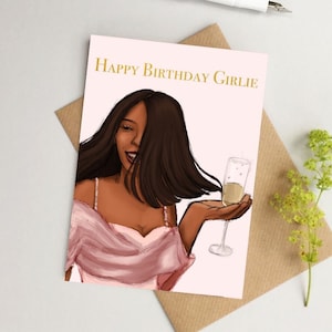 Tarjetas de cumpleaños para ella, tarjeta A6, pequeño regalo para ella, niña negra, regalo especial para novia, tarjeta de cumpleaños para hermana, tarjeta de cumpleaños para madre