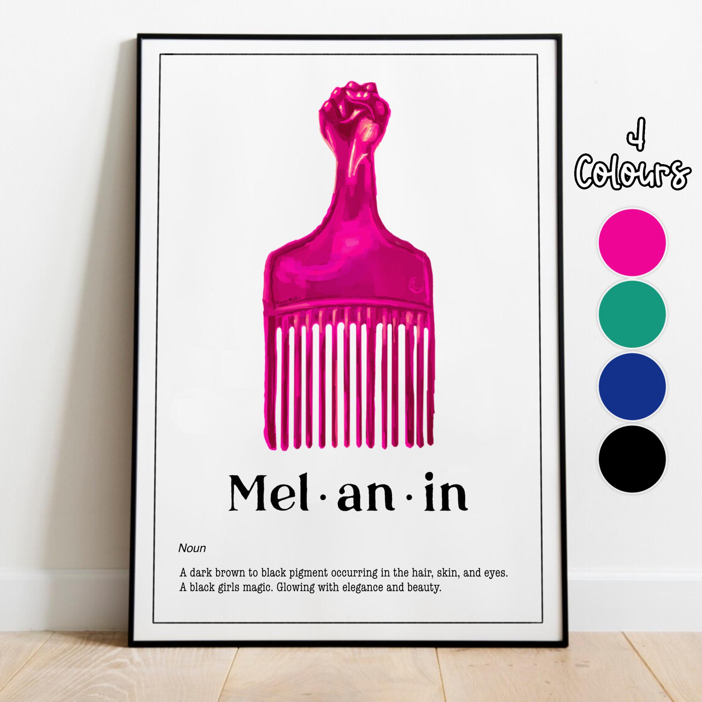 Black girl art Melanin Afro comb home decor, pink blue green black Afro comb, unframed, Afrocentric minimalist art, black girl magic