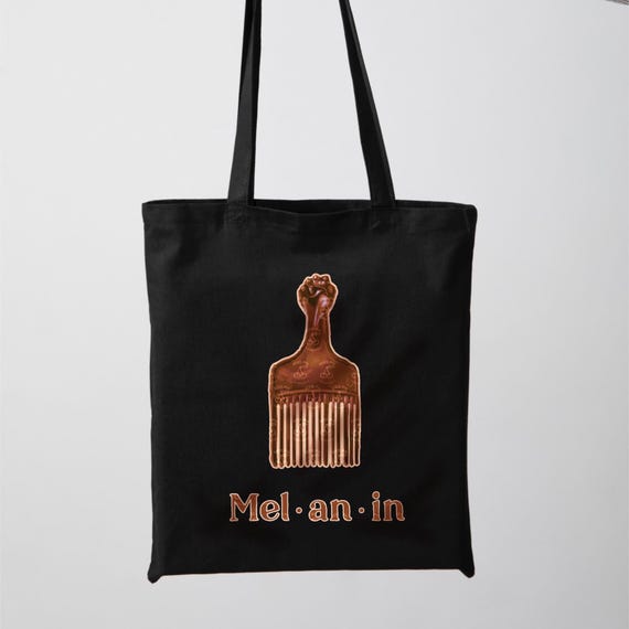 Melanin Afto Comb Tote Bag Brown Minimalist Design Black Tote Bag