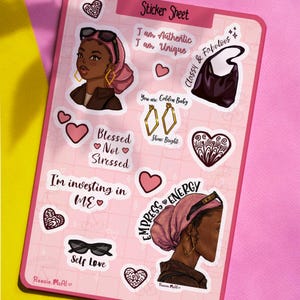 black girl sticker sheet empress energy positive affirmations journaling cute sticker pink aesthetic kindle decorations minimalist quotes