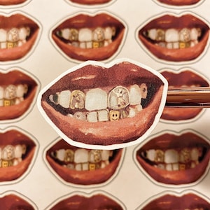 Sticker matzwarte meisjessticker grillz sticker voor journaling bullet journal sticker goud kleine sticker voor kantoorbenodigdheden sticker voor decoratie