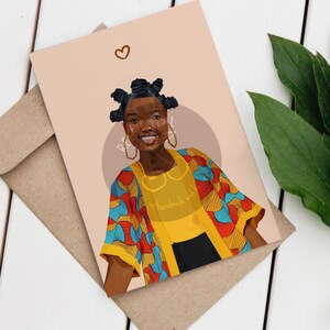 Wenskaart met Kente-print voor speciale gelegenheid, geometrische minimalistische vormen, zwarte wenskaart blanco binnen a6-formaat, kaart als bedankje
