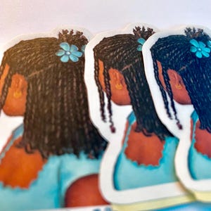 Adesivo per capelli con trecce da ragazza nera, decorazione con fiori blu, accessori per adesivi Kindle, diario proiettile opaco e lucido, cancelleria, arte afro