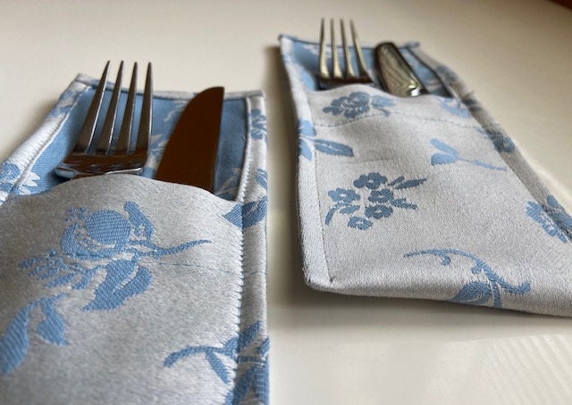 Cutlery Holder Set 4 100% Cotton Fabric Light Blue - Etsy UK