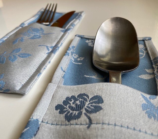 Cutlery Holder Set 4 100 Cotton Fabric Light Blue Etsy UK