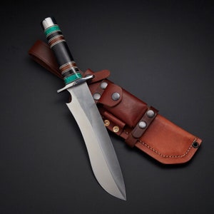 Couteau Bowie en acier D2 avec beau manche, étui en cuir inclus Meilleur cadeau pour lui/elle, cadeau d&#39;anniversaire