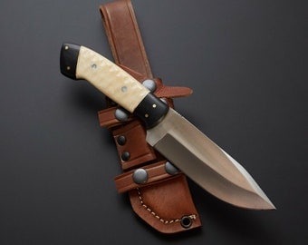 D2 steel Skinner Knife with Beautiful Bone handle included leather sheath
