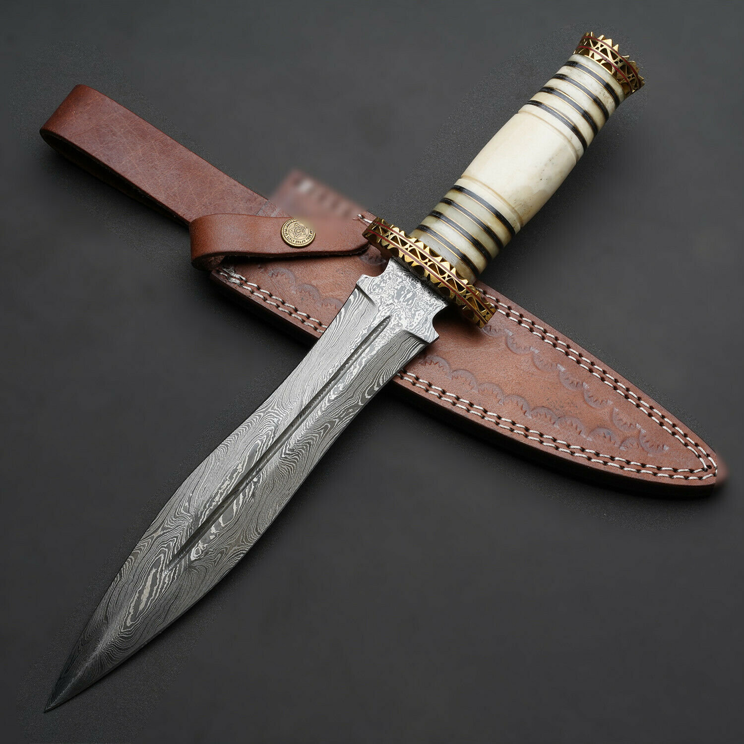 Damascus steel Dagger with Beautiful Bone handle included Etsy