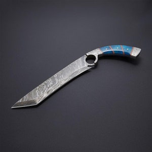 Damascus Tanto / Hunting knife  with Beautiful Bone handle with included leather sheath Best gift for him / her anniversary gift