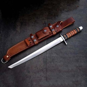D2 steel Tanto Sword with Beautiful Wood handle included leather sheath Best gift for him/ her , Anniversary gift