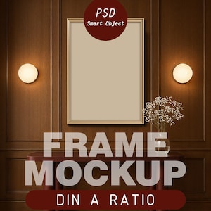 Minimalist Poster Mockup: DIN A Ratio Frame, Wood Texture (PSD Digital Download)
