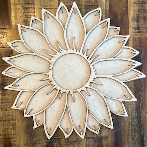 Unfinished Wood Sunflower Shape - Laser Cut Birch Plywood Craft Blank Up To 24 Inches