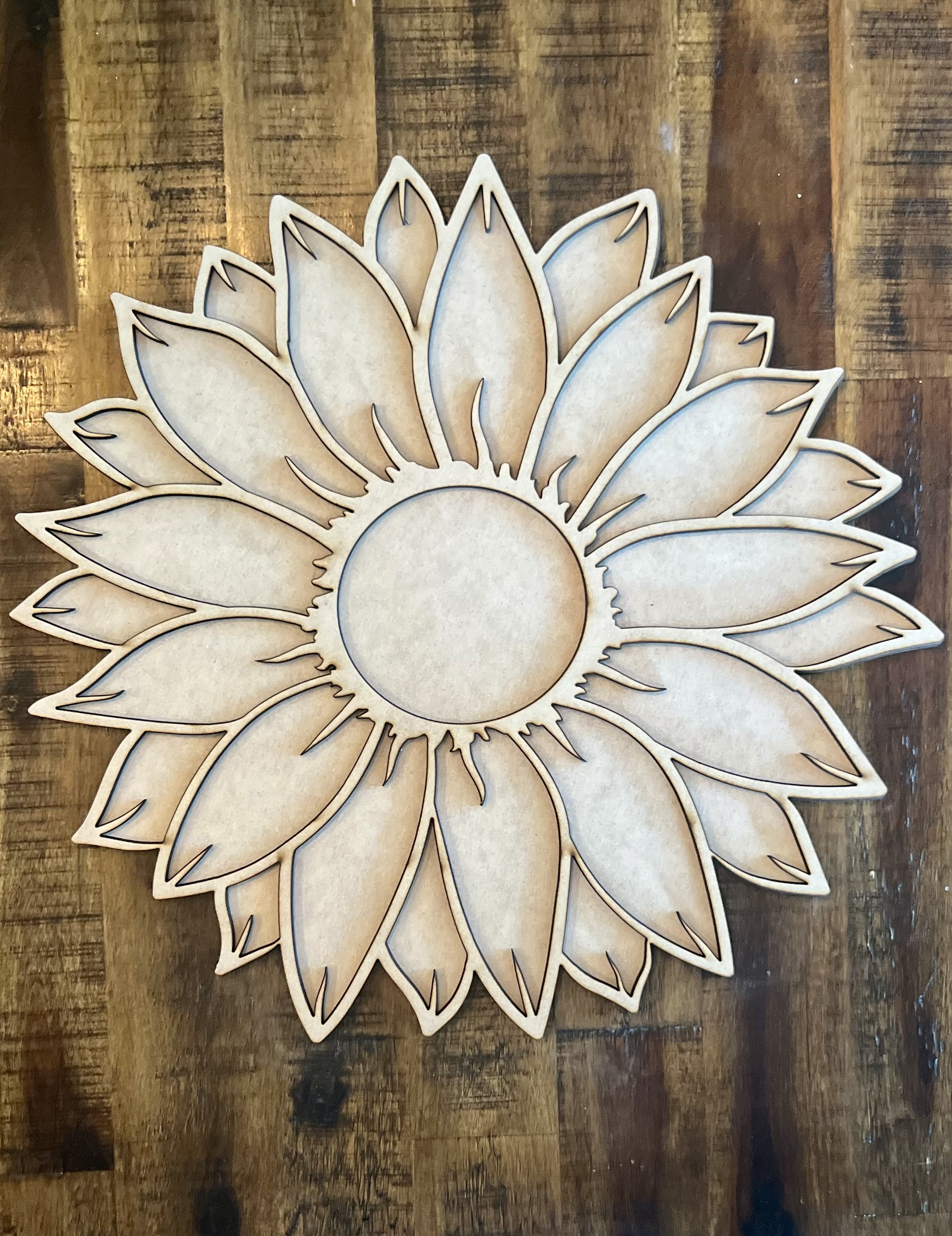 Unfinished Wood Sunflower Shape - Laser Cut Birch Plywood Craft Blank Up To 24 Inches