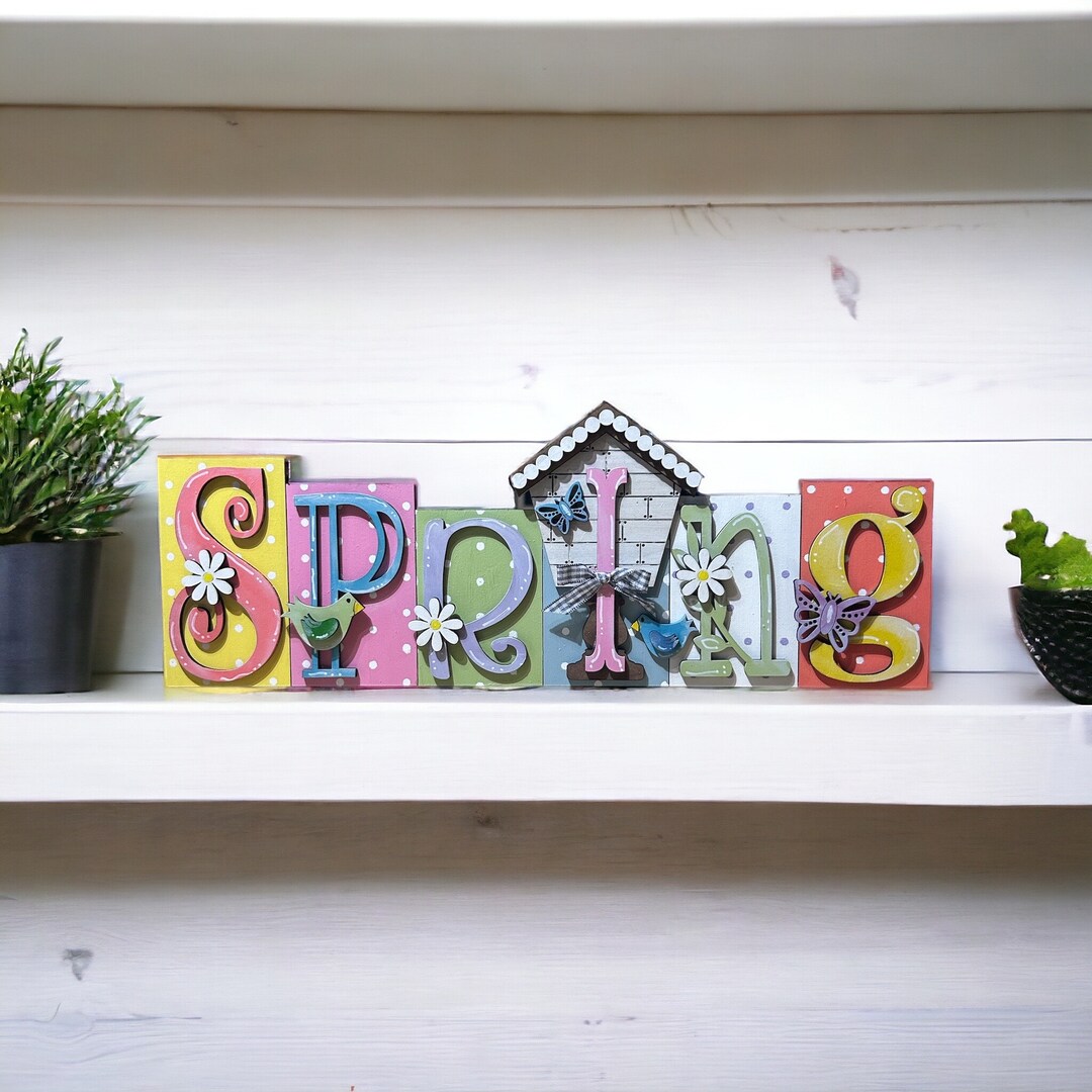 Spring Word Block | Spring Stand | Spring Shelf Sitter | Spring Sign - Etsy