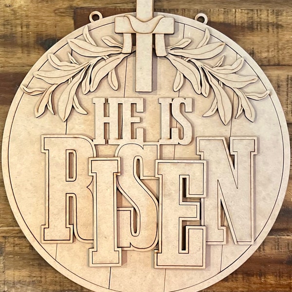 He is Risen Word Door Hanger w/Shiplap | Cross | Easter Door Hanger