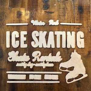 May include: Wooden sign with the words "Winter Fest" and "ICE SKATING" in large letters. The sign also includes the words "Skate Rental" and a silhouette of a figure skate.