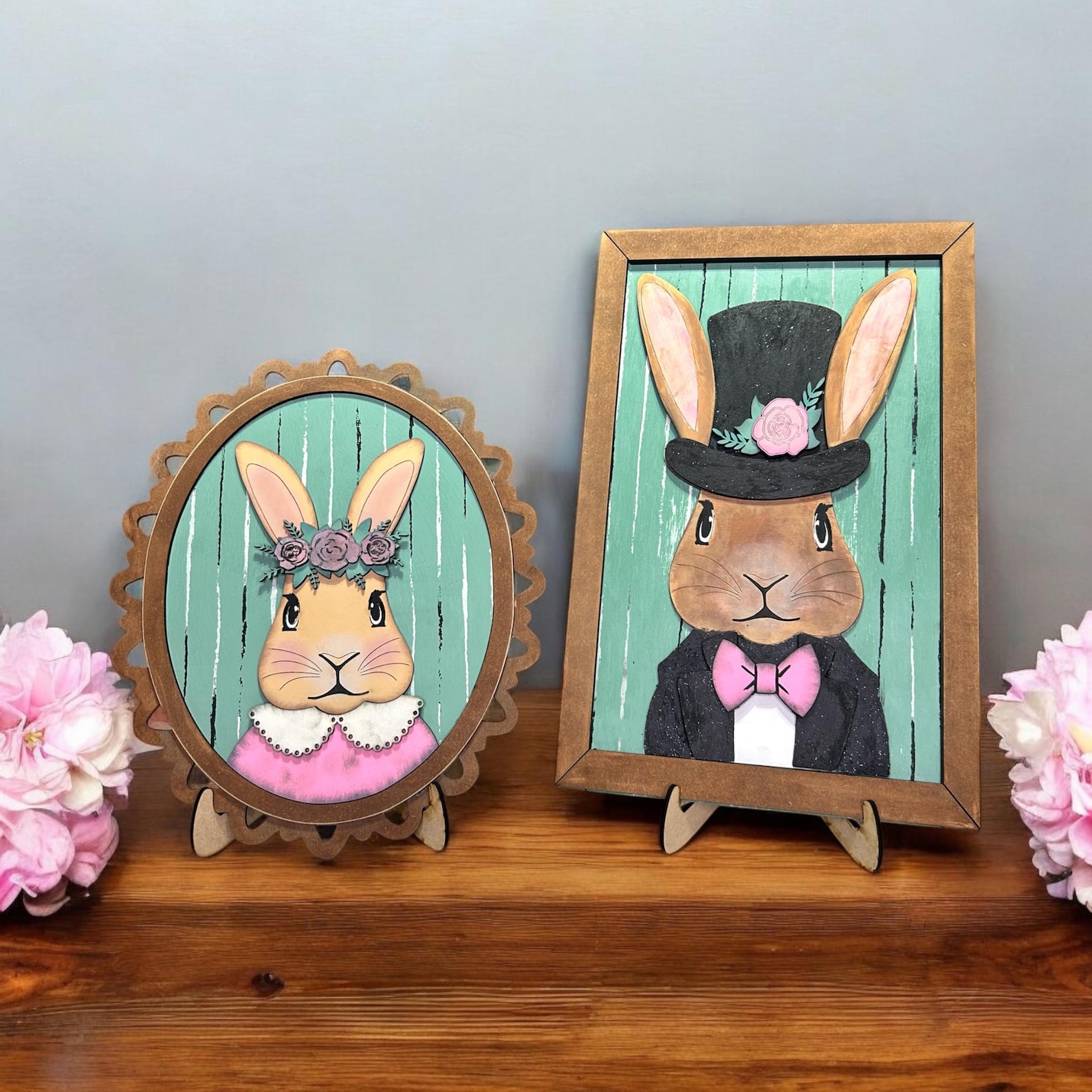 Girl Fancy Bunny | Bunny With Flowers | Bunny With Frame - Etsy
