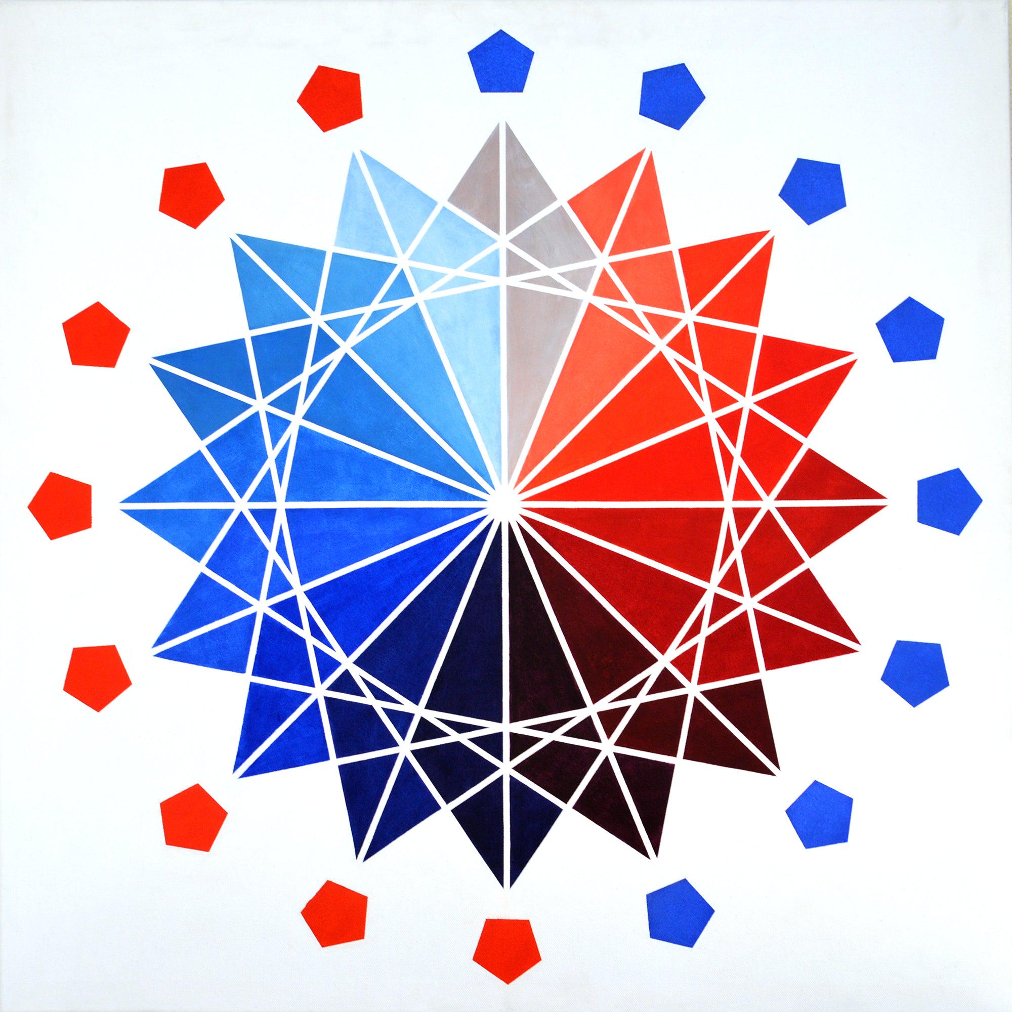 オリジナル オプアート アクリル画、幾何学的抽象、31.5 x 31.5 インチ