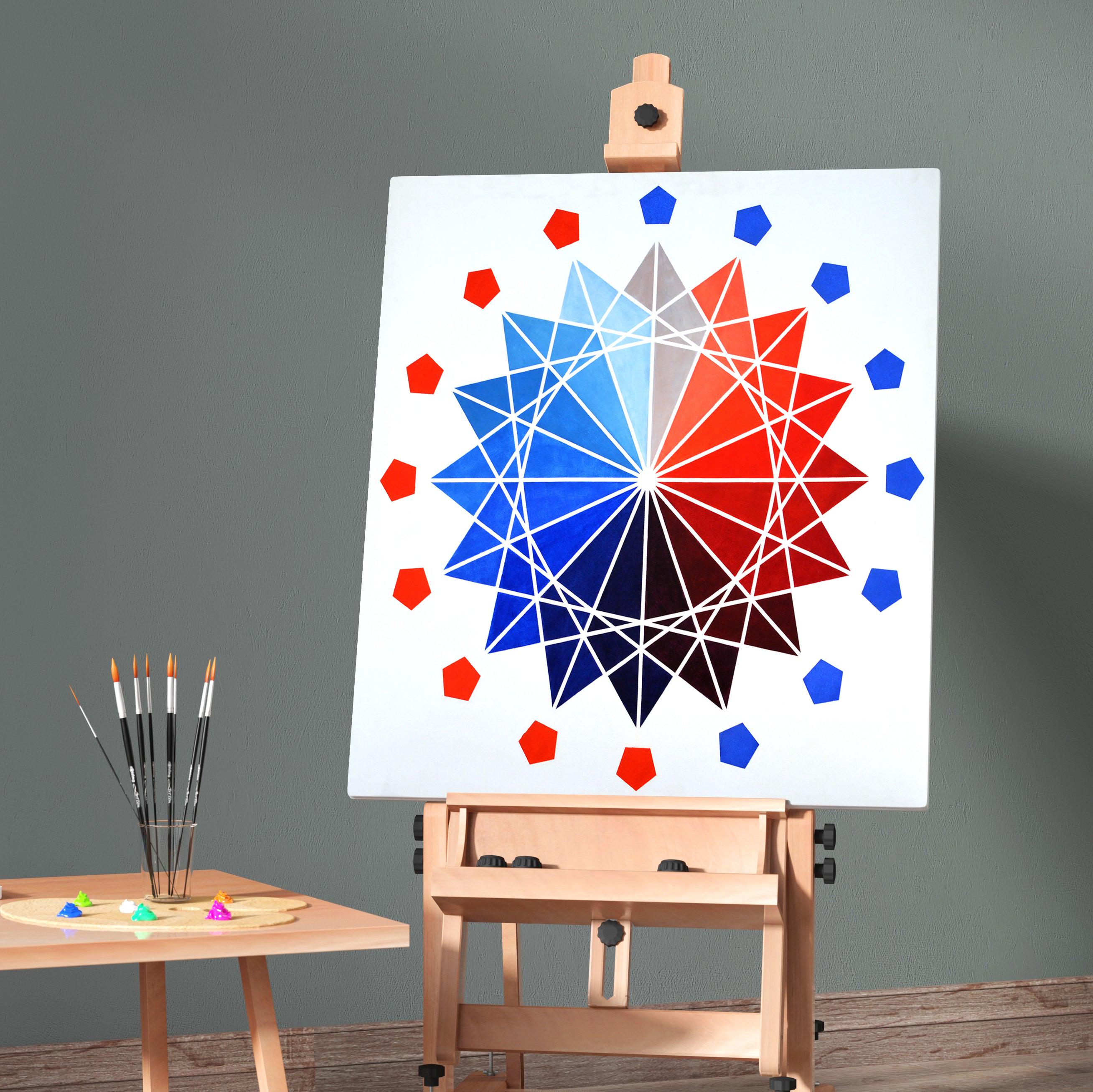 オリジナル オプアート アクリル画、幾何学的抽象、31.5 x 31.5 インチ