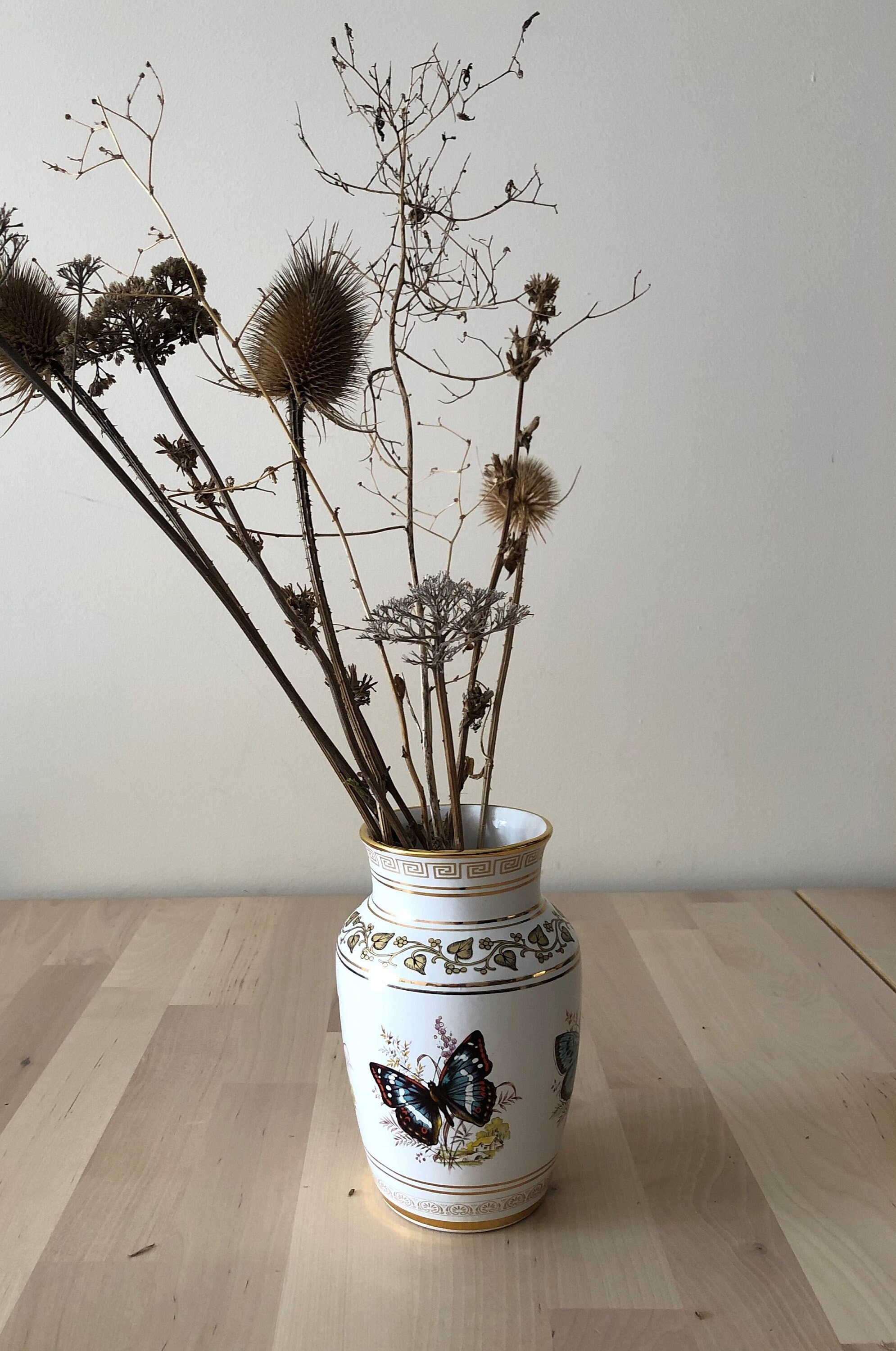 Vase Grec Vintage Fait à La Main 24K Frises d'or et Motif Papillon