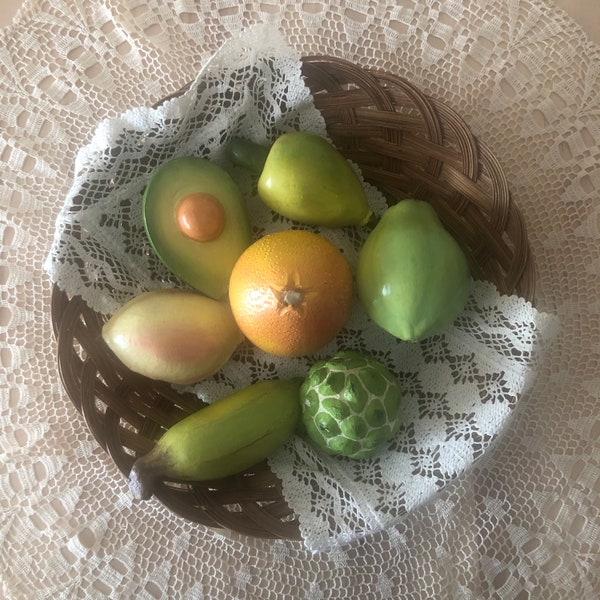 Ensemble de Fruits Décoratifs Exotiques Vintage Artisanaux Colorés  Mexicains +1  en Céramique / Terre Cuite Décor de Table Fruits