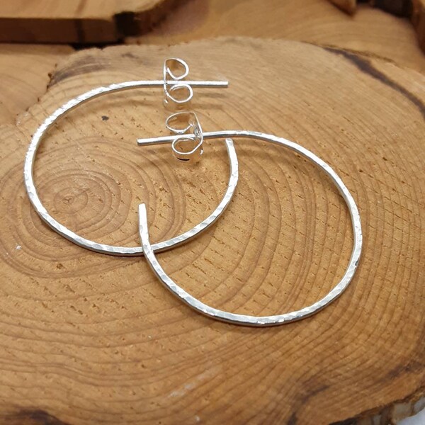 Silver Hoop Earrings | Handcrafted Silver Hammered Hoop Earrings | Delicate Silver Hooped Earrings | Lightweight Silver Hoop Earrings |