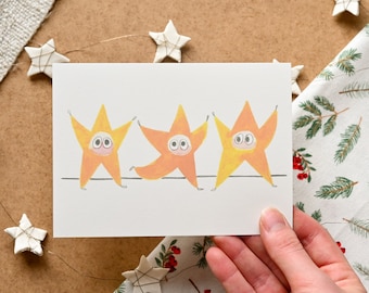 Starry card | Christmas postcard | Illustration | Stationery | Double Sided Greeting Card | Cute christmas card | Christmas gift | Winter