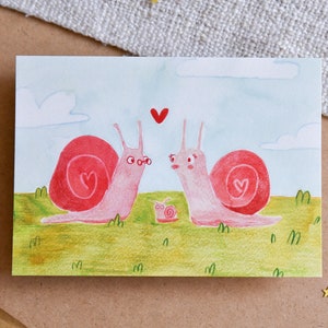 Familie Postkaart - Leuke Ansichtkaart - Perfect Geboorte - Postkaart Baby - Kunst Print - Muurdecoratie - Schattige Dieren - Slakken