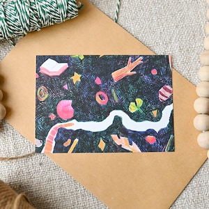 Worm In De Grond postcard - Illustration - Greeting card - Wall decor - Art print - A6 - Illustrated card - Worm - Children illustration