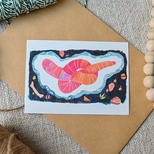 Worm postcard - Illustration - Greeting card - Wall decor - Art print - Illustrated card - Worm - Children illustration - Children's book