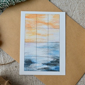 Carte postale coucher de soleil - Illustration - Carte de voeux - Décoration murale - Tirage d'art - A6 - Carte illustrée - Illustration ciel - Impression abstraite