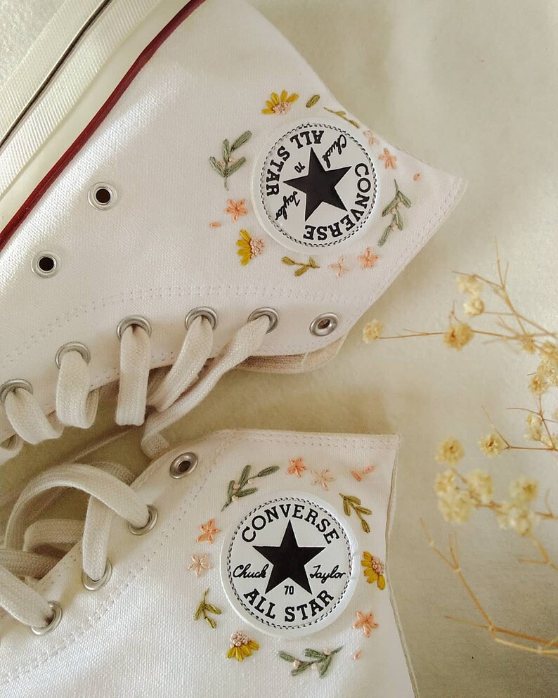 Custom Embroidery Converse Sports Shoes Converse Hand Embroidery Flowers Flowers Unique Gifts Nature Wedding 